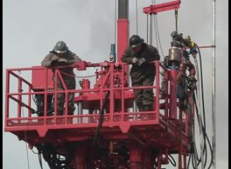 pink drilling rig