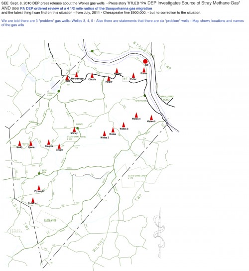 Susquehanna River gas migration map showing gas wells on Welles property