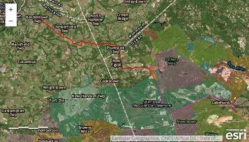 Route of the proposed pipeline. A compressor station is proposed for Chesterfield.