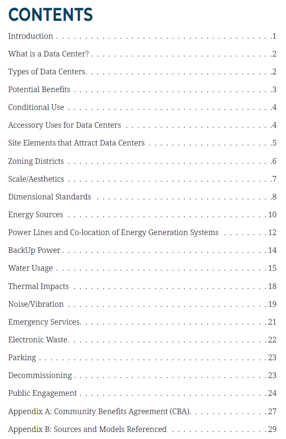 Data Center Ordinance Guide Contents